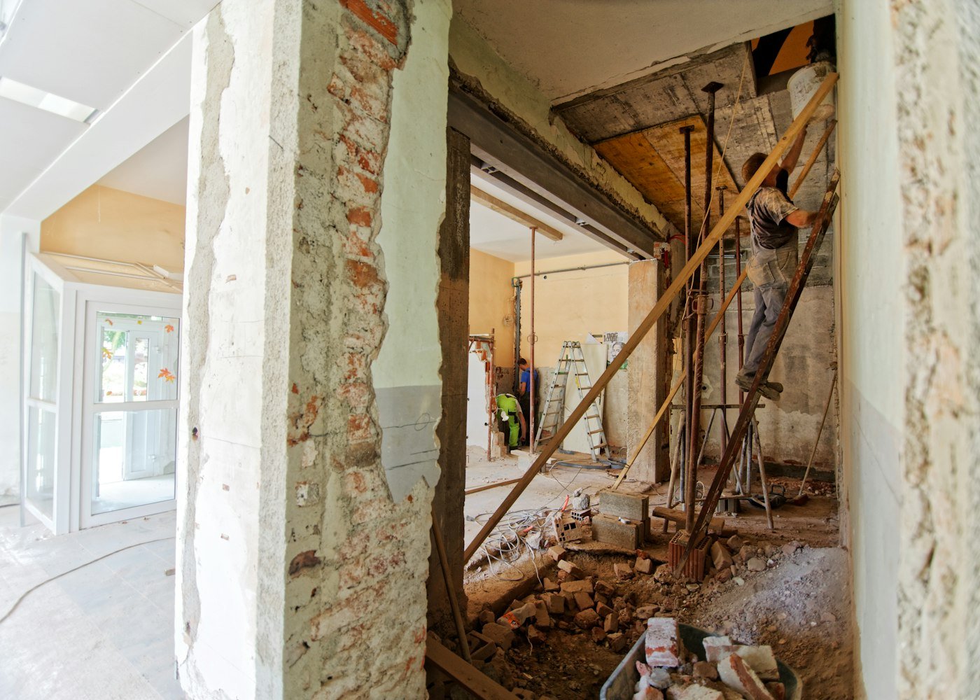 Interior renovation work in progress before a construction clean-out